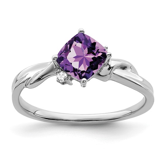14k White Gold Cushion Gemstone and Diamond Ring