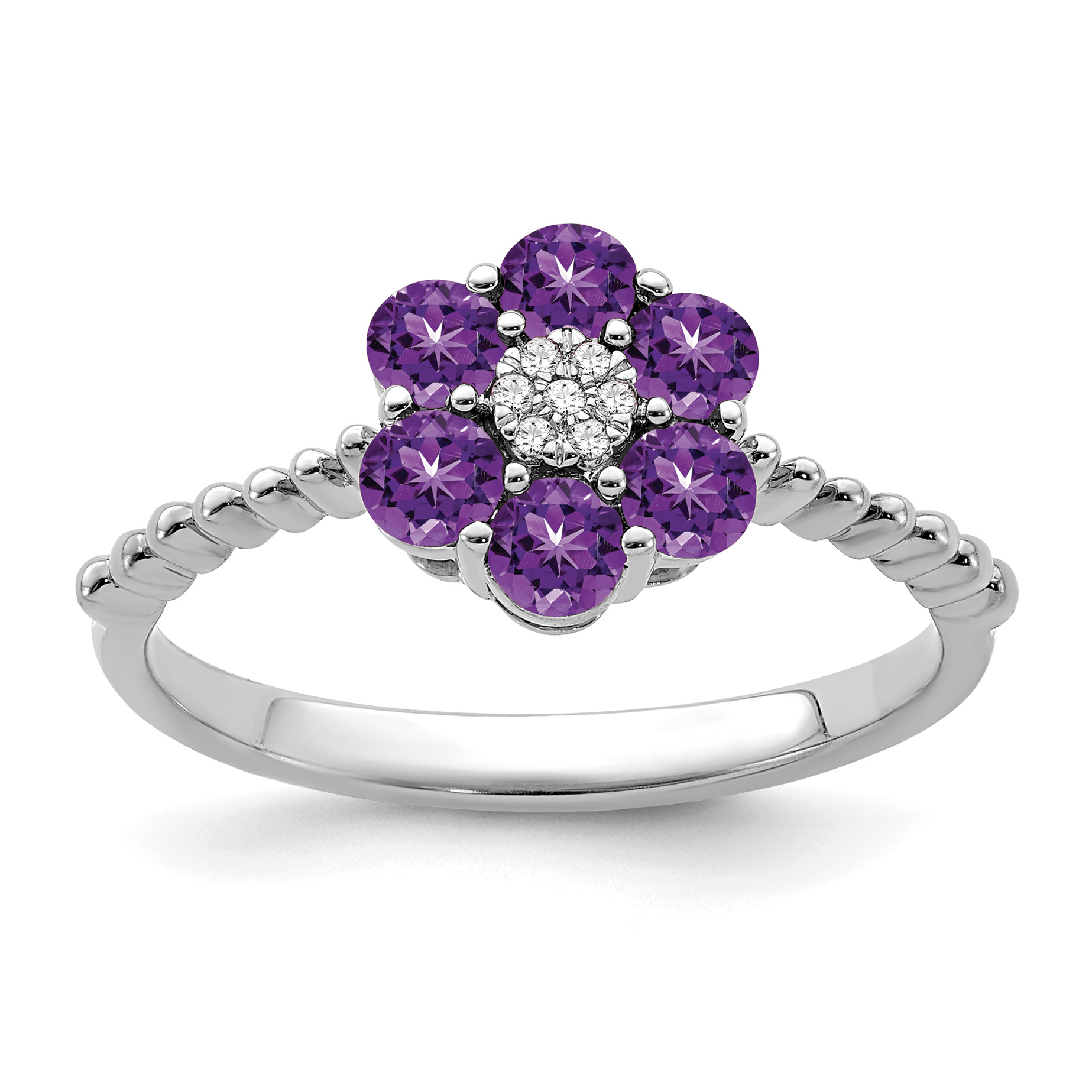 14k White Gold Amethyst and Diamond Floral Ring (RM7191-AM-003-WA)