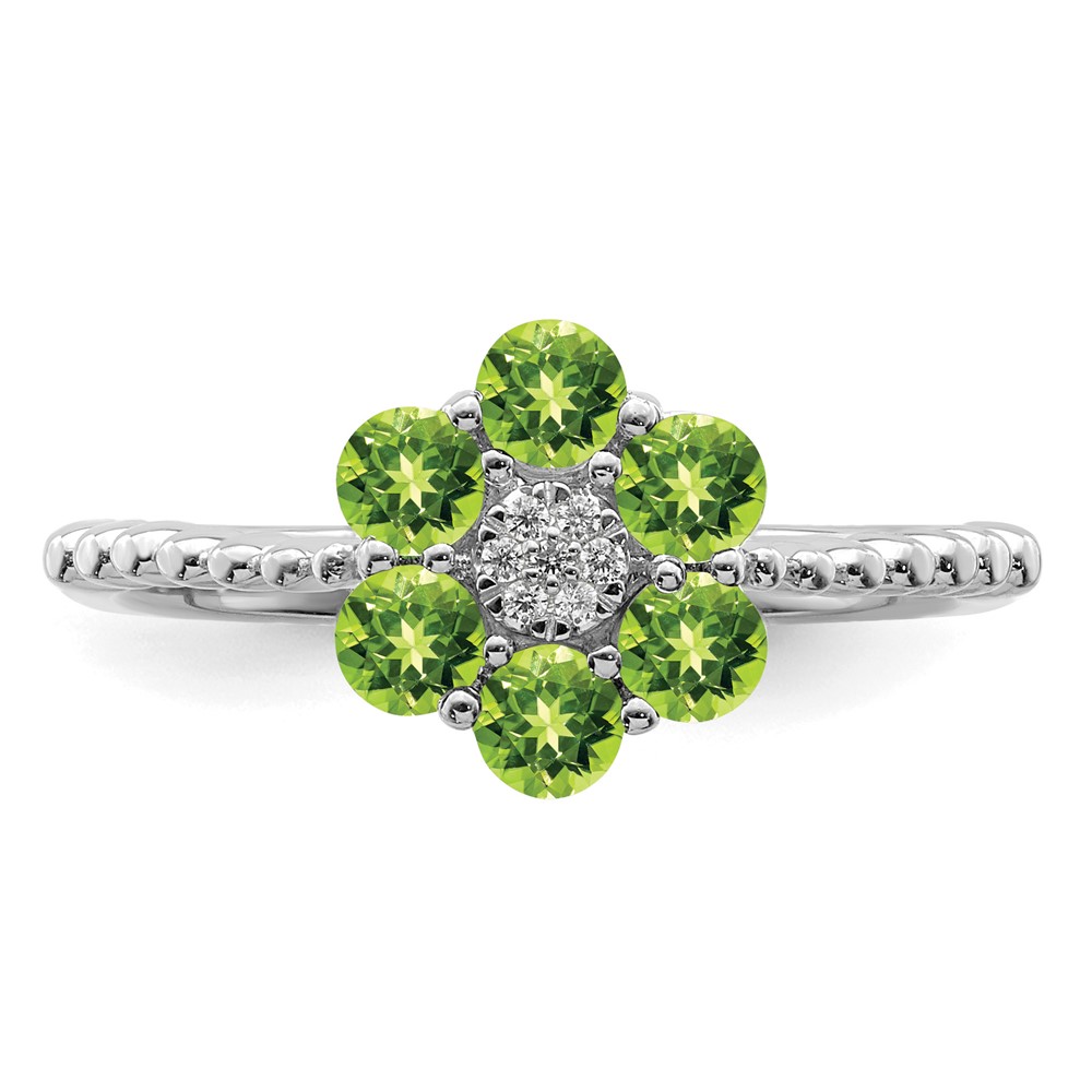 14k White Gold Peridot and Diamond Floral Ring (RM7191-PE-003-WA)