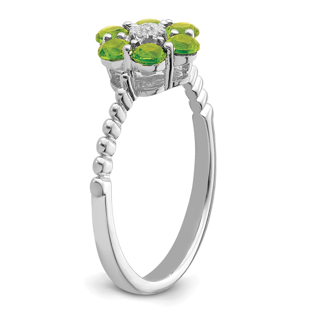 14k White Gold Peridot and Diamond Floral Ring (RM7191-PE-003-WA)