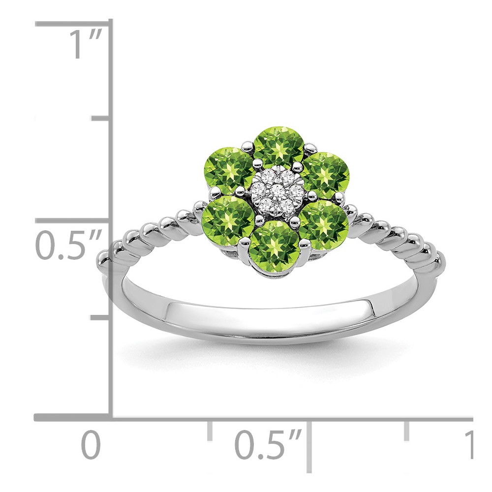 14k White Gold Peridot and Diamond Floral Ring (RM7191-PE-003-WA)