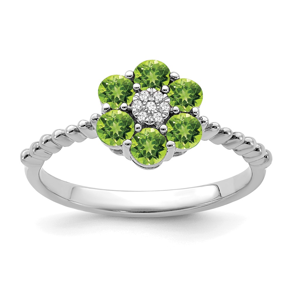 14k White Gold Peridot and Diamond Floral Ring (RM7191-PE-003-WA)