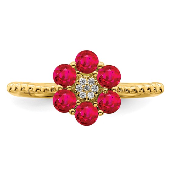 Gemstone and Diamond Floral Ring
