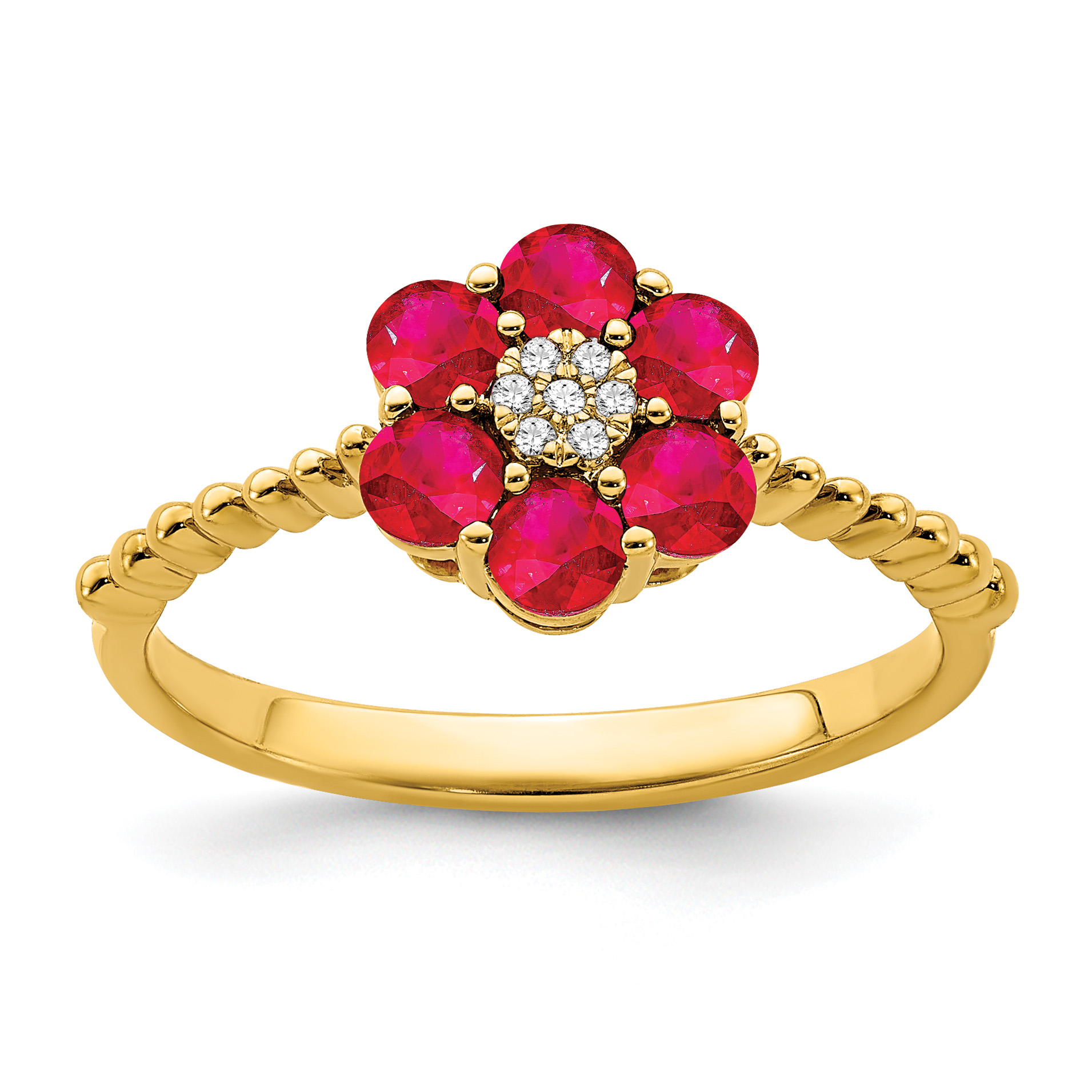14k Ruby and Diamond Floral Ring (RM7191-RU-003-YA)
