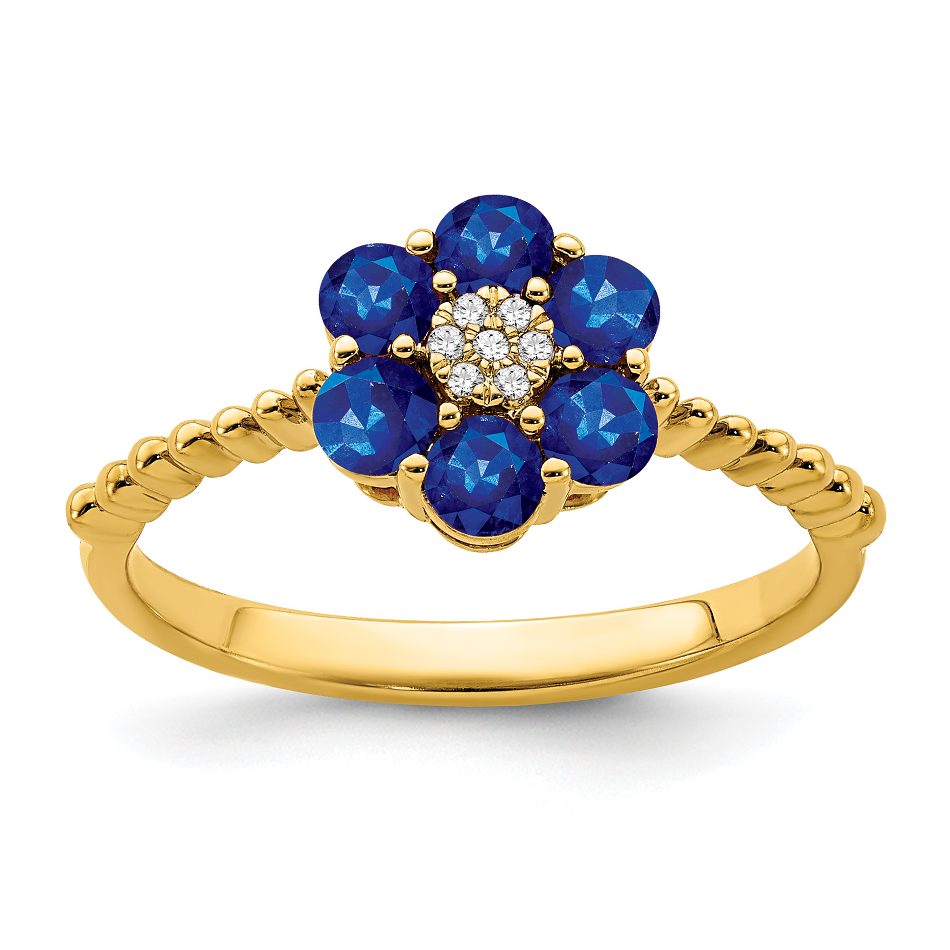 14k Sapphire and Diamond Floral Ring (RM7191-SA-003-YA)