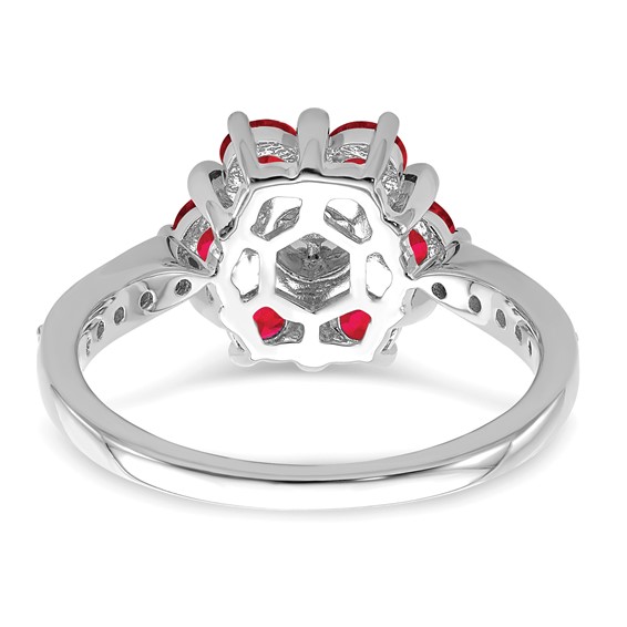 14k White Gold Ruby and Diamond Floral Ring