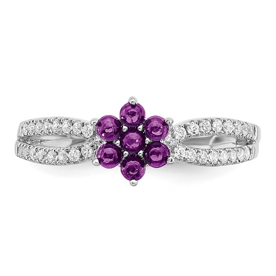 14k White Gold Gemstone and Diamond Floral Ring