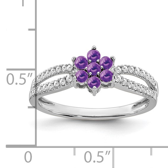 14k White Gold Gemstone and Diamond Floral Ring