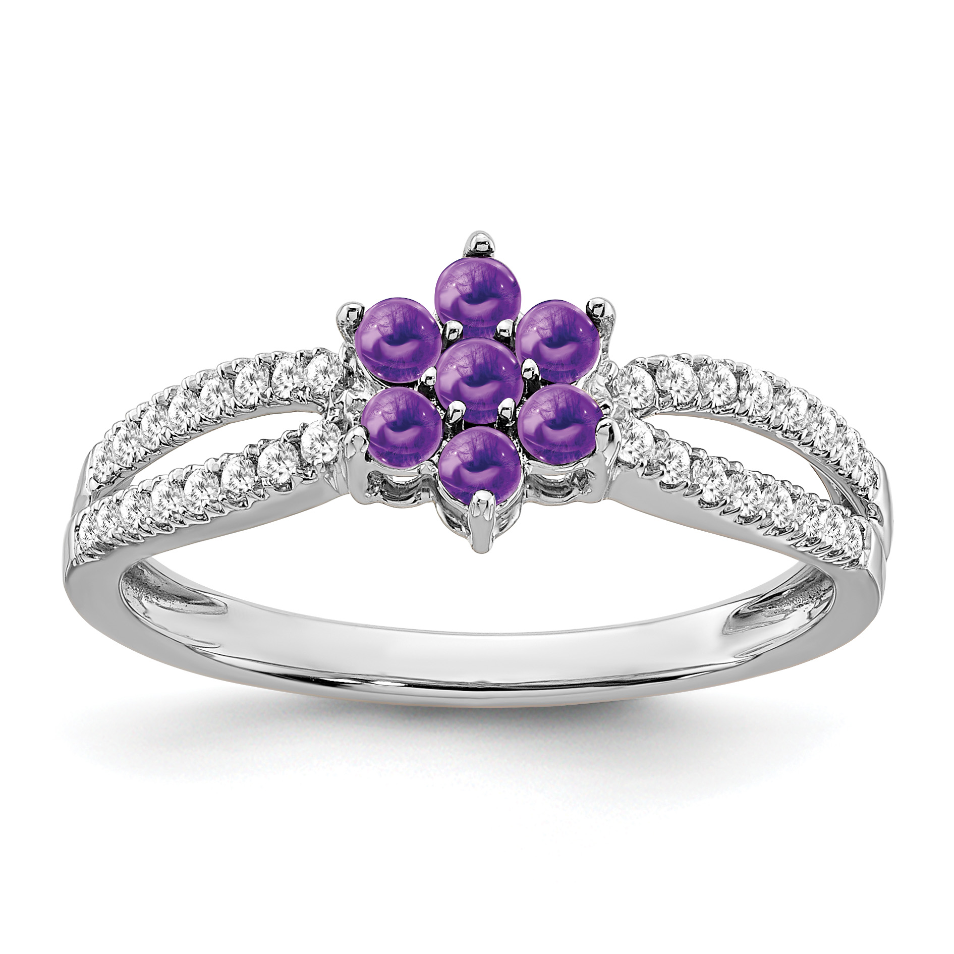 14k White Gold Amethyst and Diamond Floral Ring (RM7199-AM-019-WA)