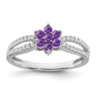14k White Gold Gemstone and Diamond Floral Ring