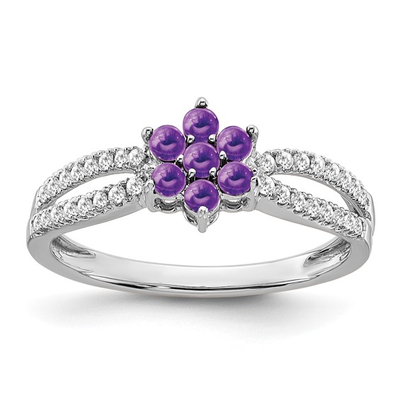 14k White Gold Gemstone and Diamond Floral Ring