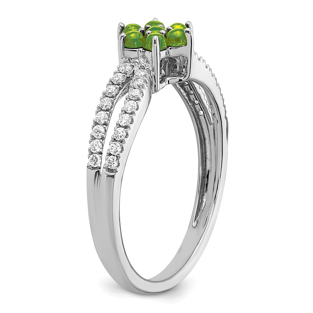 14k White Gold Peridot and Diamond Floral Ring (RM7199-PE-019-WA)
