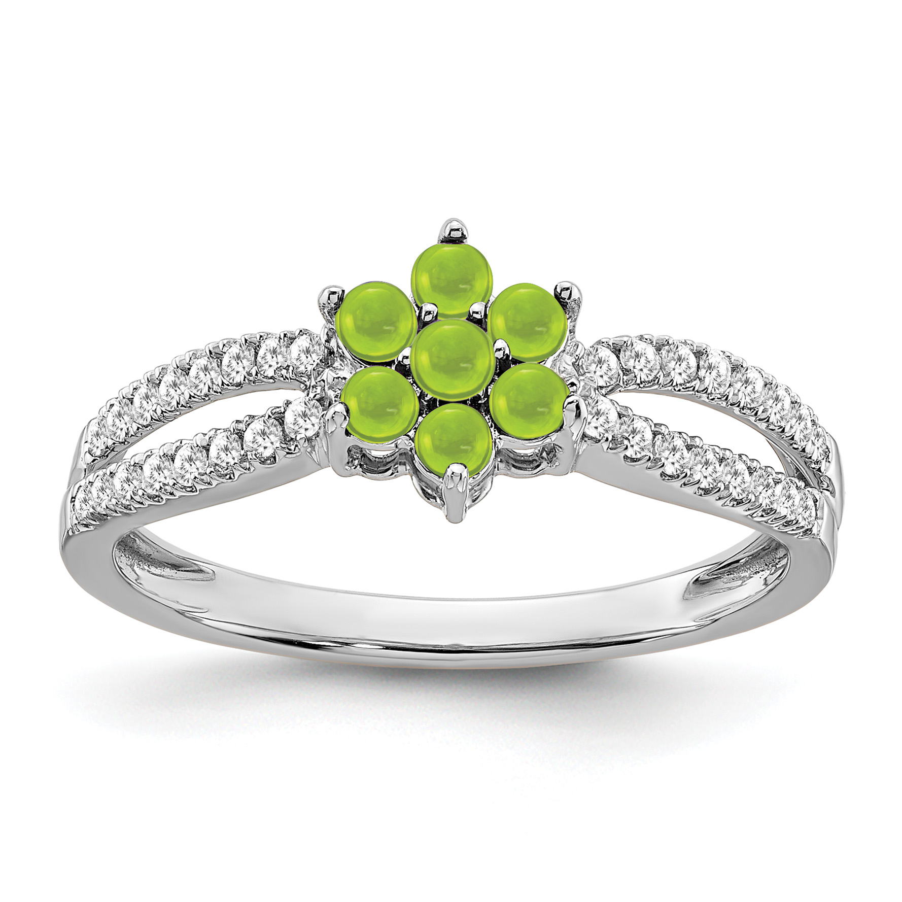 14k White Gold Peridot and Diamond Floral Ring (RM7199-PE-019-WA)
