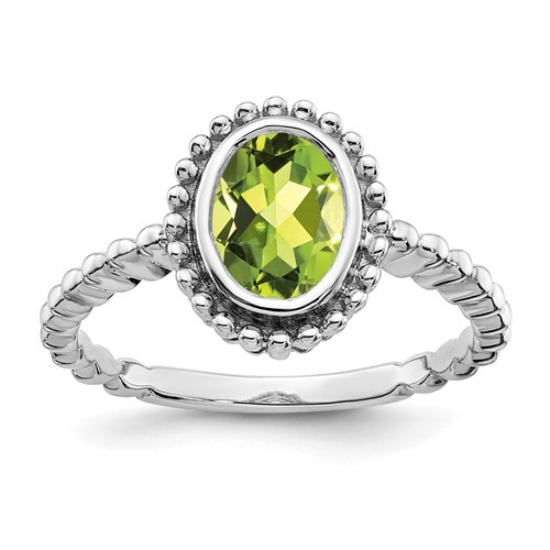 10k White Gold Oval Peridot Ring