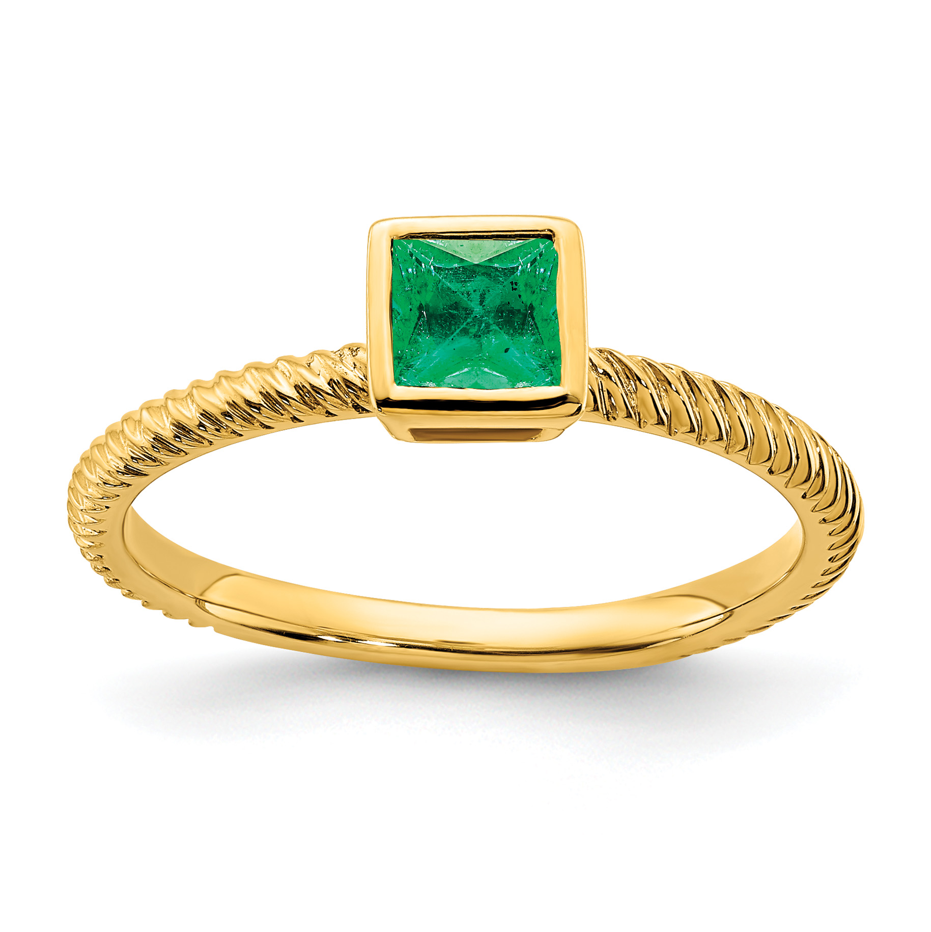14k Square Bezel Emerald Ring (RM7230-EM-Y)
