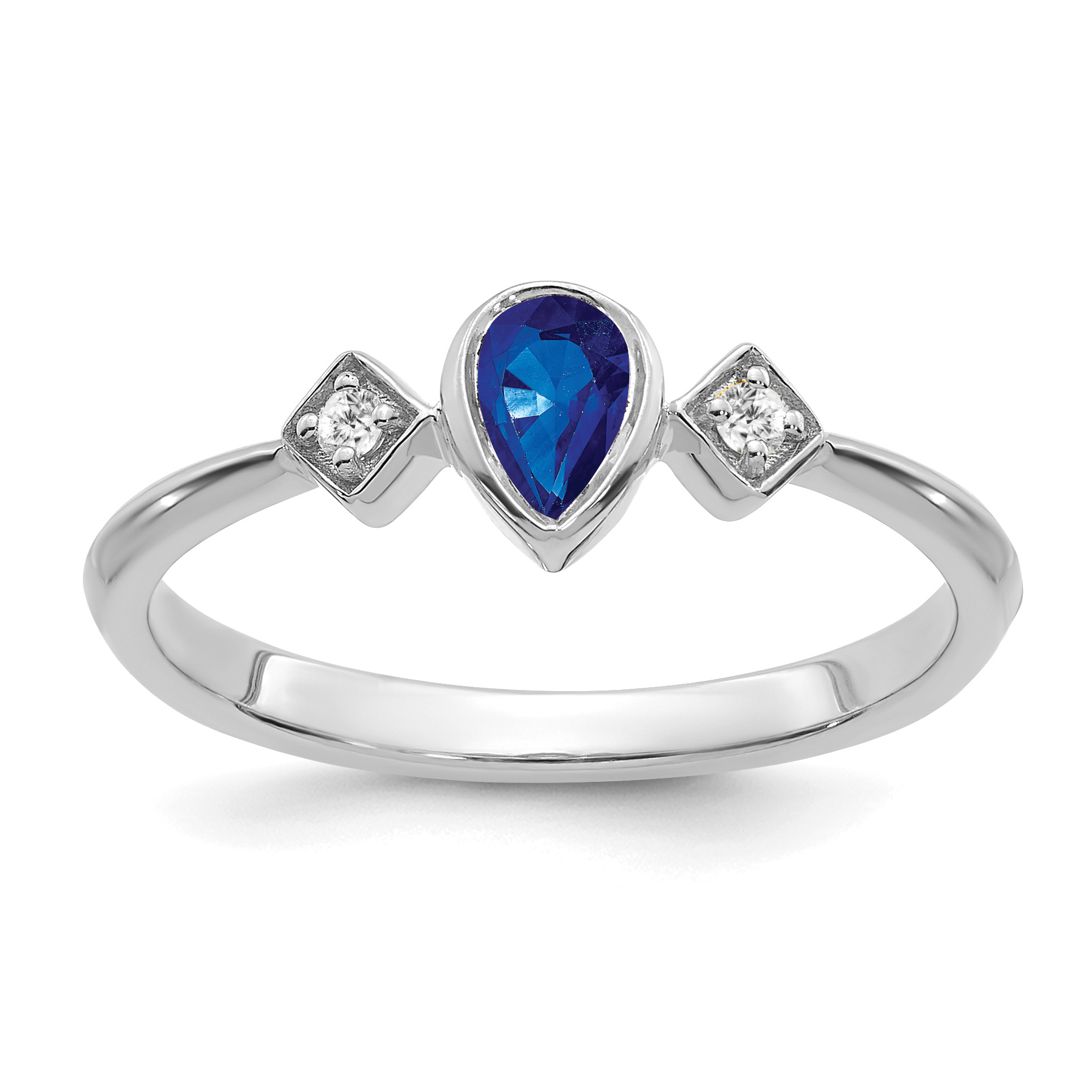14k White Gold Pear Bezel Sapphire and Diamond Ring (RM7234-SA-004-WA)