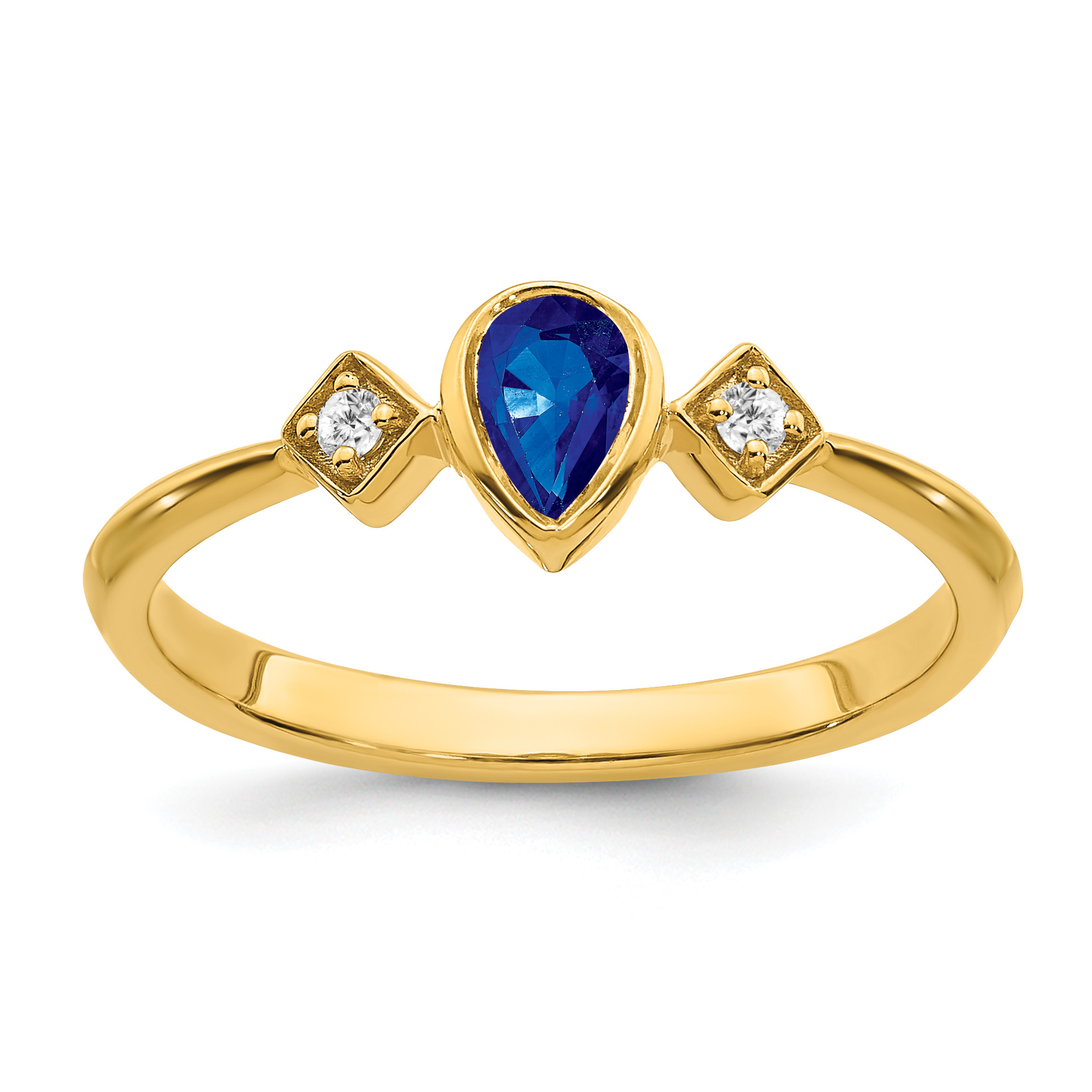 14k Pear Bezel Sapphire and Diamond Ring (RM7234-SA-004-YA)