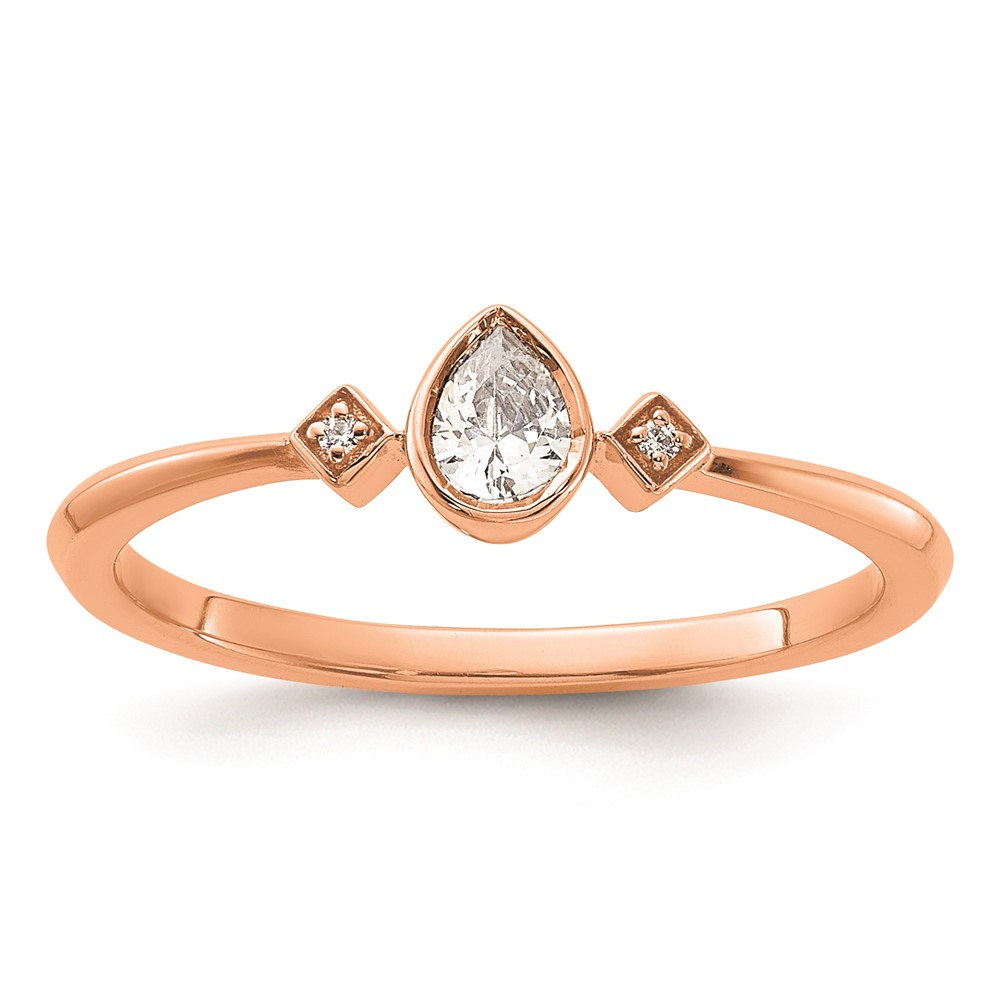 14k Rose Gold Petite 3-Stone 1/15 carat Pear Diamond Complete Promise/Engagement Ring