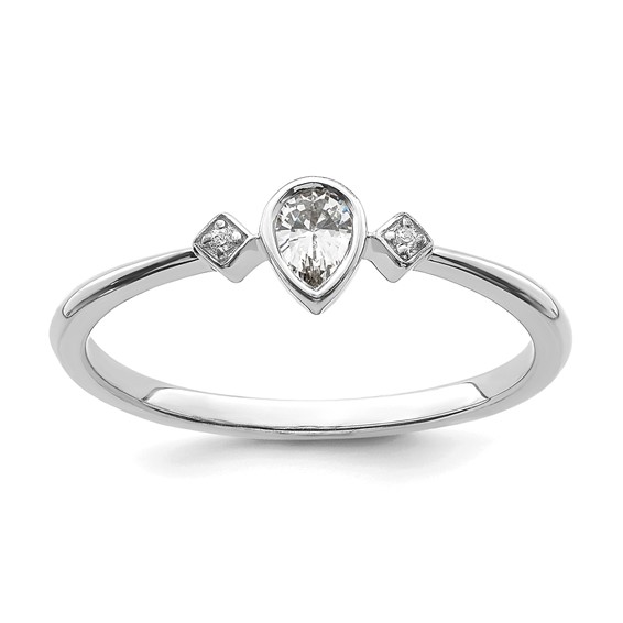 14k White Gold Petite 3-Stone 1/15 carat Pear Diamond Complete Promise/Engagement Ring