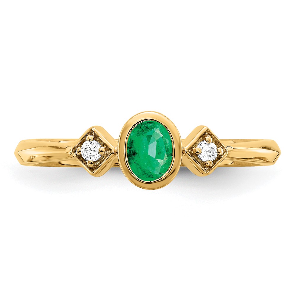 14k Oval Bezel Emerald and Diamond Ring (RM7235-EM-004-YA)