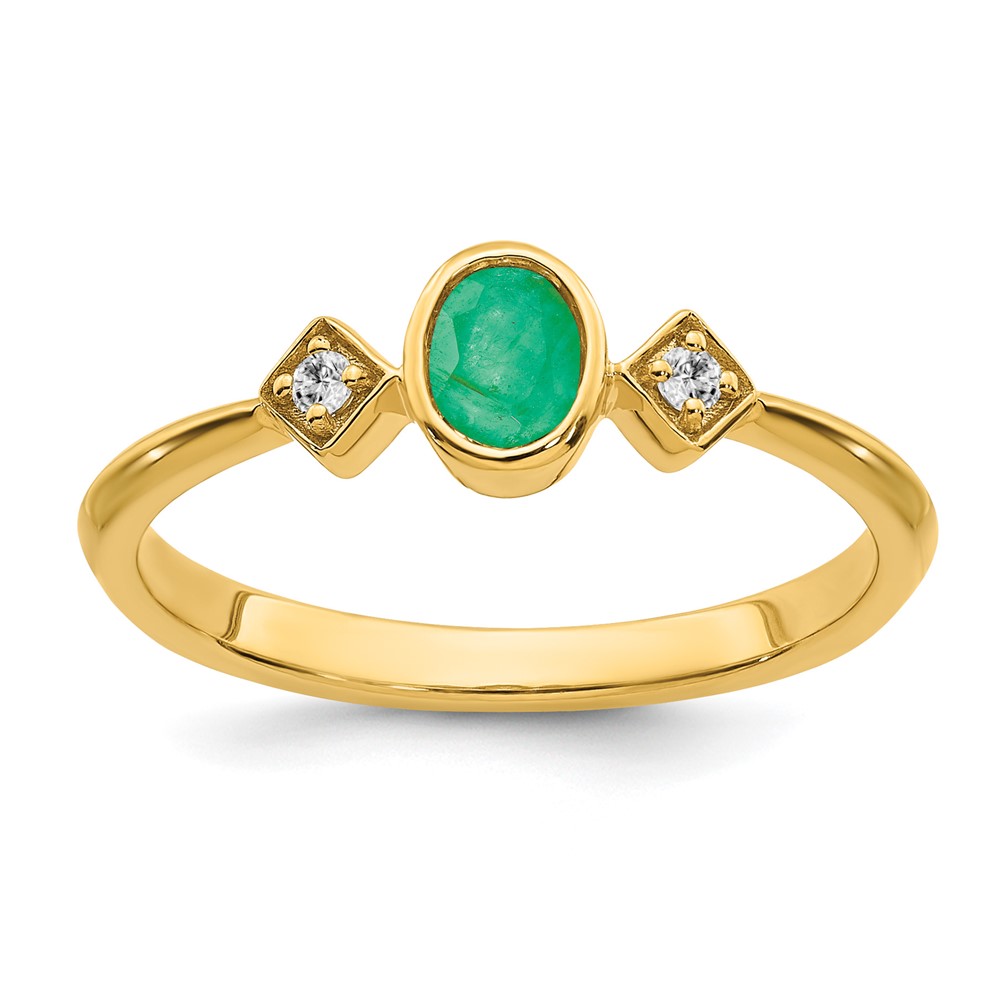 14k Oval Bezel Emerald and Diamond Ring (RM7235-EM-004-YA)