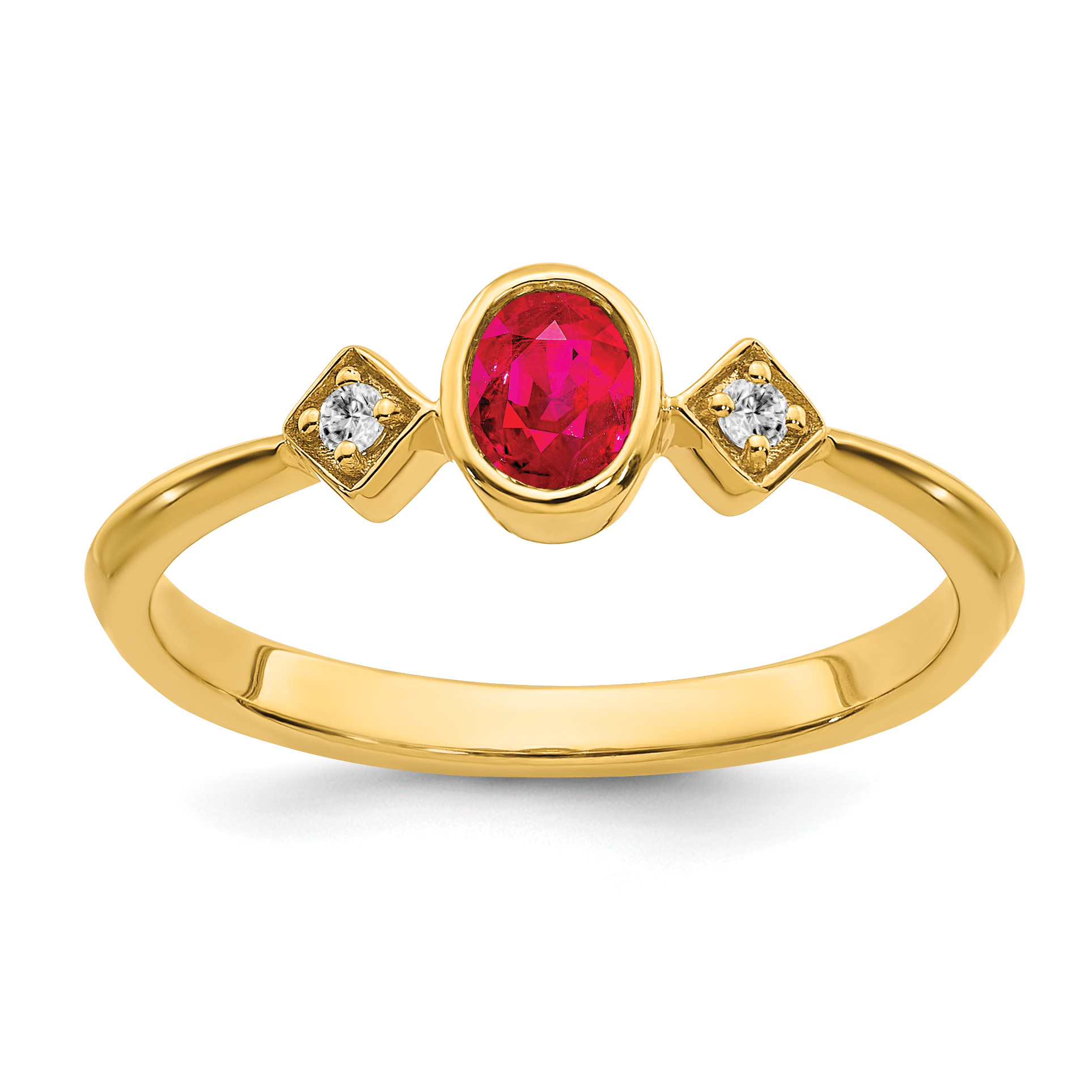 14k Oval Bezel Ruby and Diamond Ring (RM7235-RU-004-YA)