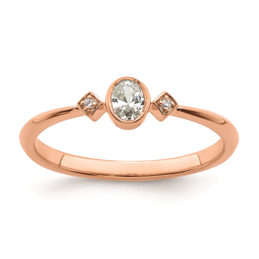 14k Rose Gold Petite 3-Stone 1/15 carat Oval Diamond Complete Promise/Engagement Ring