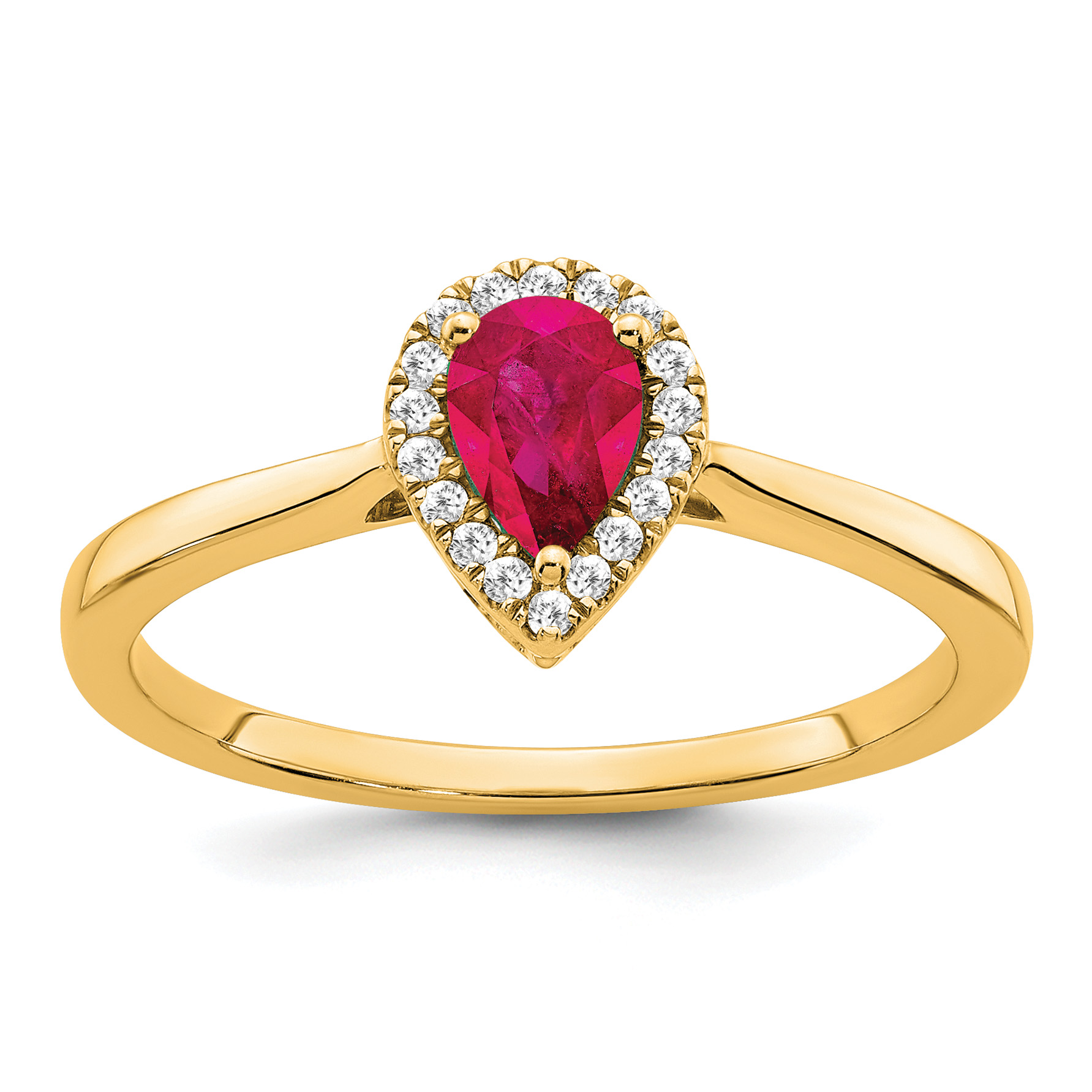 14k Pear Ruby and Diamond Halo Ring (RM7237-RU-009-YA)