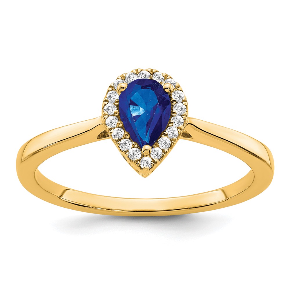 14k Pear Sapphire and Diamond Halo Ring (RM7237-SA-009-YA)