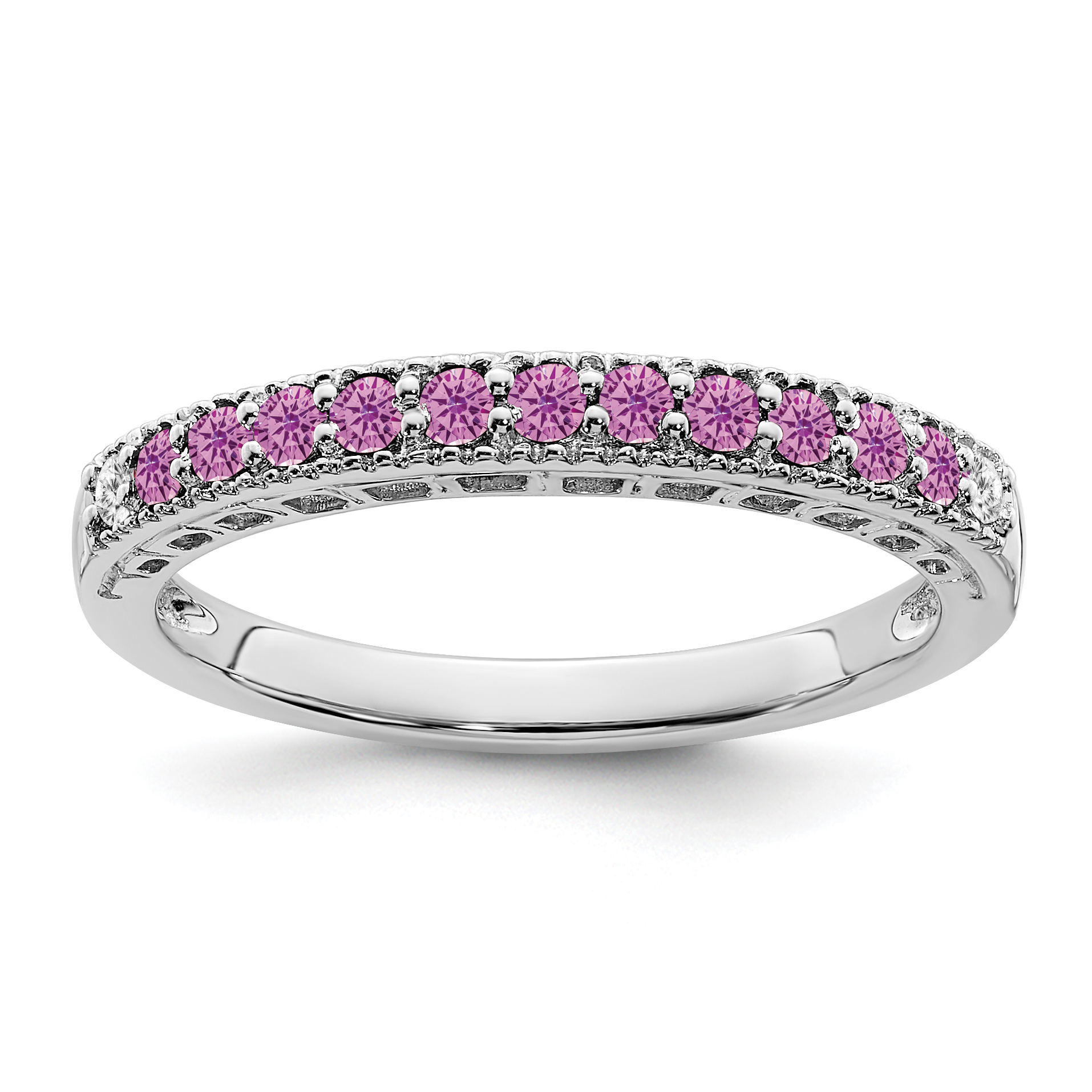 14k White Gold Created Pink Sapphire and Diamond Band (RM7244-CPS-004-WA)