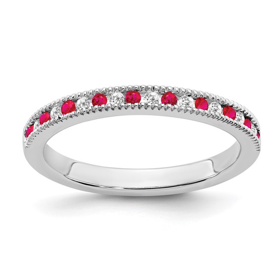 14k White Gold Gemstone & Diamond Bands