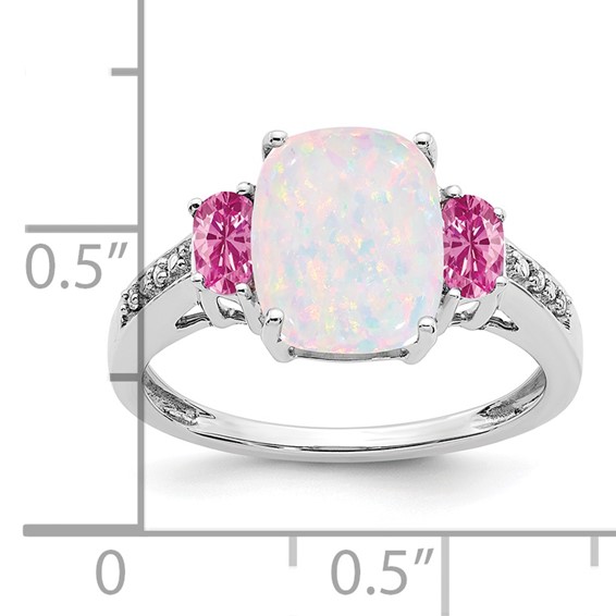  14k White Gold Lab-Created Opal/Lab-Created Pink Sapphire/Diamond Ring