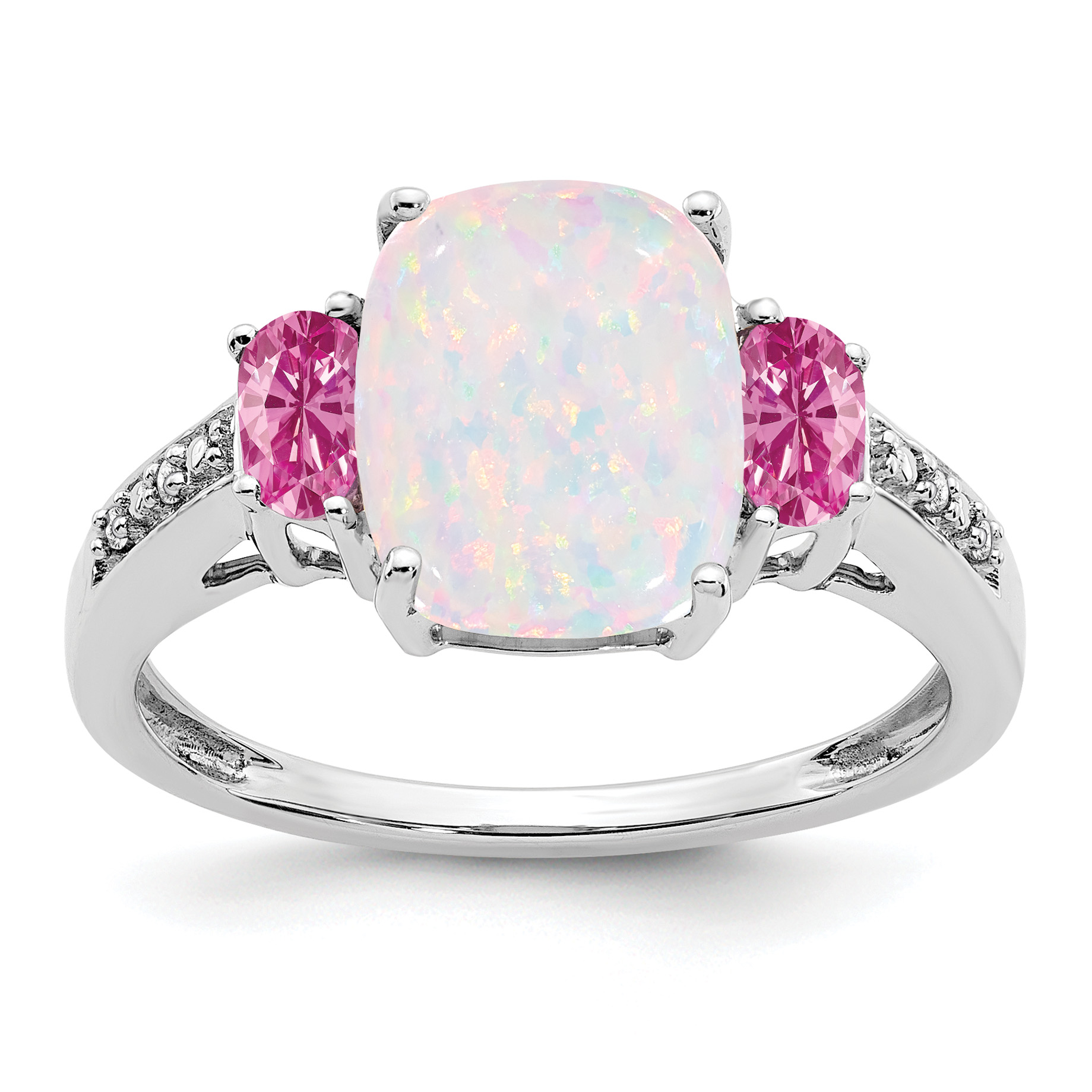  14k White Gold Created Opal/Created Pink Sapphire/Diamond Ring (RM7258-OP-002-WA)