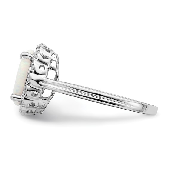  14k White Gold 10x8mm Oval Lab-Created Opal and 1/15 carat Diamond Halo Ring