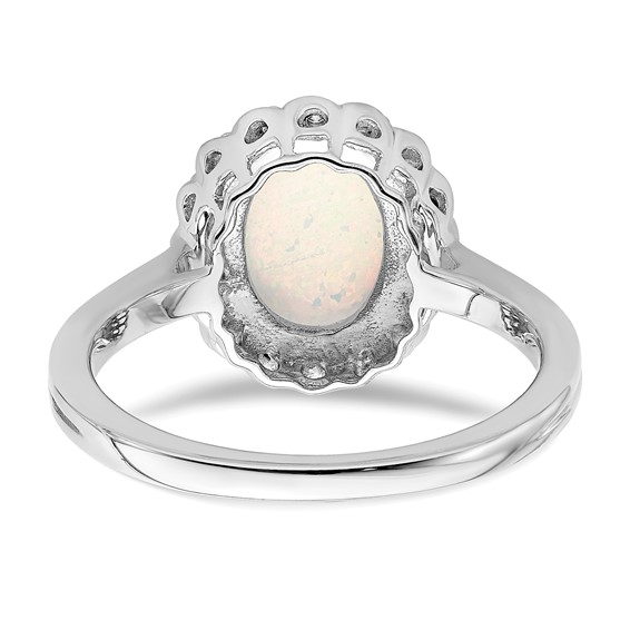  14k White Gold 10x8mm Oval Lab-Created Opal and 1/15 carat Diamond Halo Ring