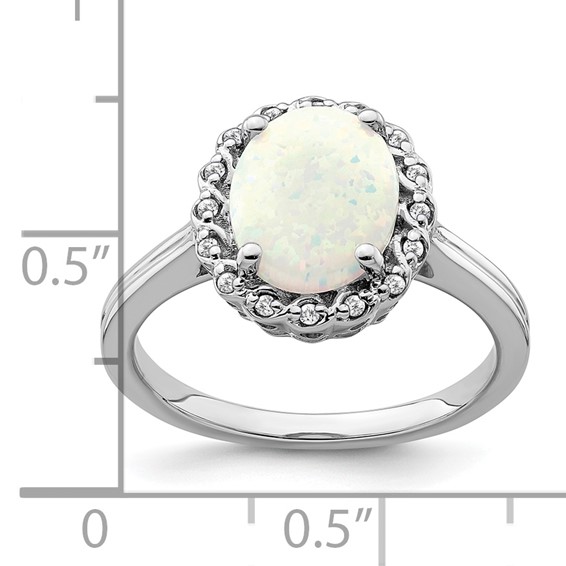  14k White Gold 10x8mm Oval Lab-Created Opal and 1/15 carat Diamond Halo Ring