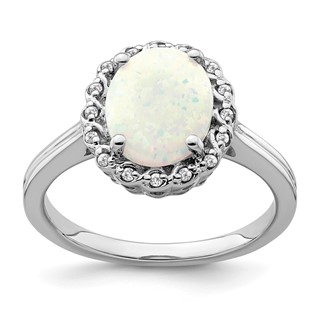  14k White Gold 10x8mm Oval Lab-Created Opal and 1/15 carat Diamond Halo Ring