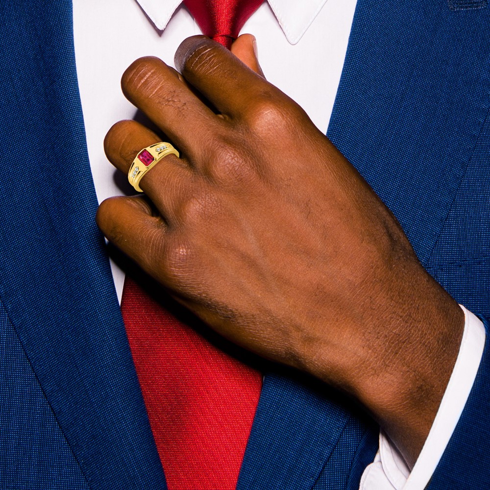 14k Created Ruby and Diamond Mens Ring (RM7306-RU-010-YA)