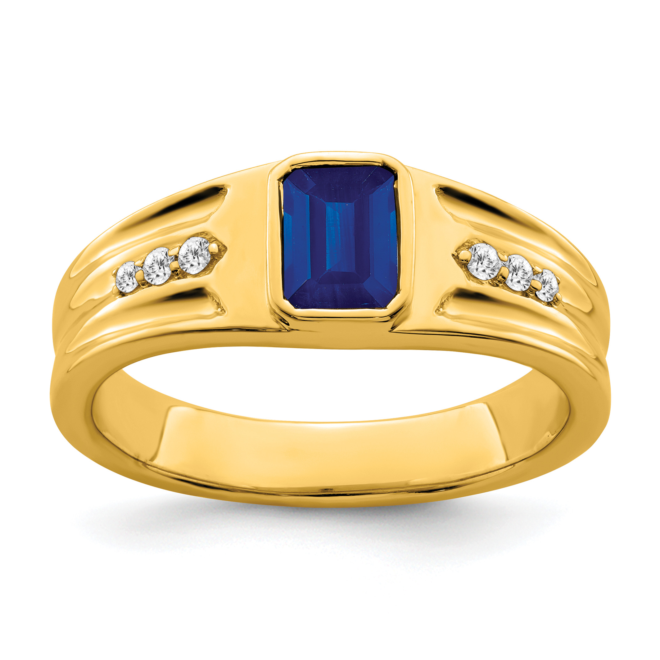 14k Created Sapphire and Diamond Mens Ring (RM7306-SA-010-YA)