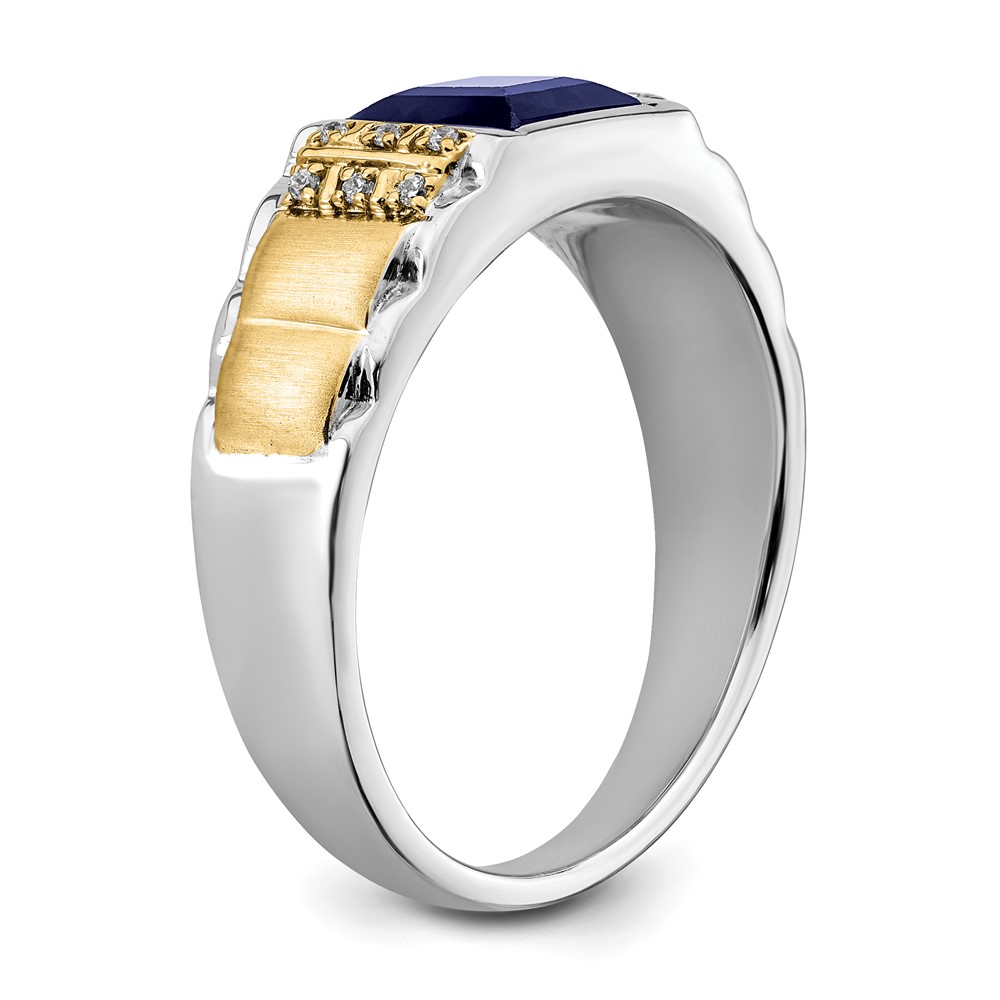 14k Two-tone Created Sapphire and Diamond Mens Ring (RM7307-CSA-006-WYA)