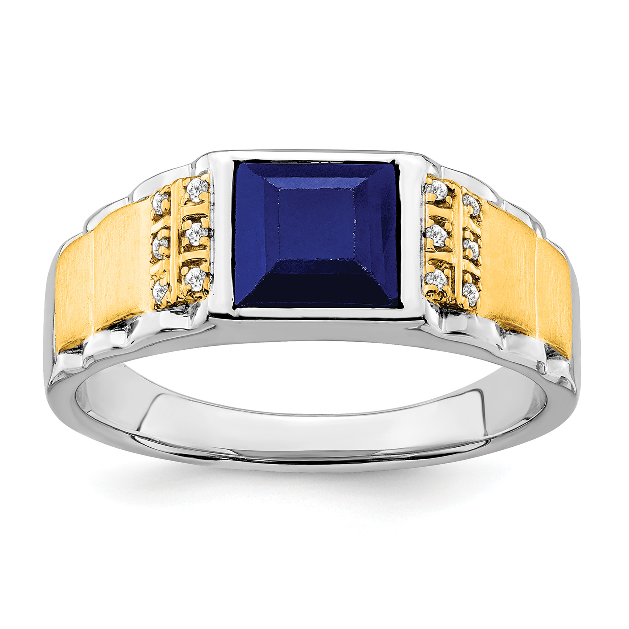 14k Two-tone Created Sapphire and Diamond Mens Ring (RM7307-CSA-006-WYA)