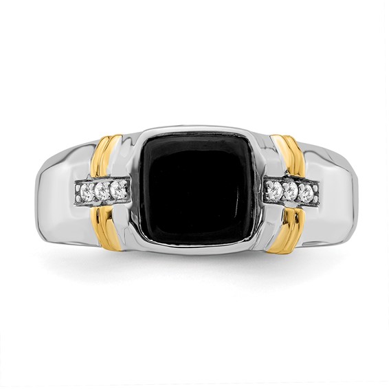 IB Goodman 14k Two-tone 8mm Cushion Onyx and 1/20 carat Diamond Mens Ring