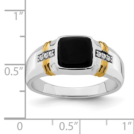 IB Goodman 14k Two-tone 8mm Cushion Onyx and 1/20 carat Diamond Mens Ring