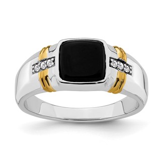 IB Goodman 14k Two-tone 8mm Cushion Onyx and 1/20 carat Diamond Mens Ring