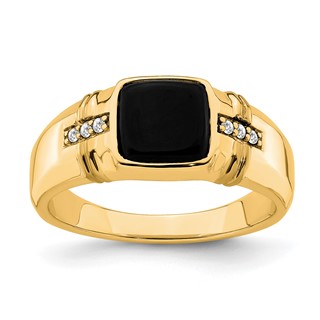 14k Yellow Onyx and Diamond Mens Ring