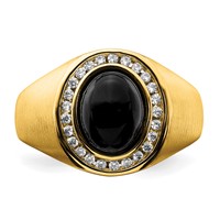 IBGoodman 14K Yellow Gold 0.25 Carat Lab Grown Diamond VS SI+ G+ and Oval Onyx Men's Ring view 4