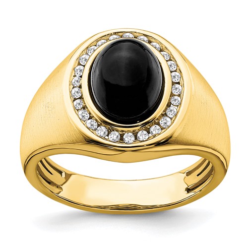 IBGoodman 14K Yellow Gold 0.25 Carat Lab Grown Diamond VS SI+ G+ and Oval Onyx Men's Ring