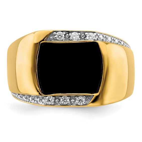 IB Goodman 14k 12x9mm Cushion Onyx and 1/8 carat Diamond Mens Ring