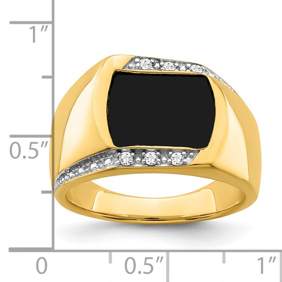 IB Goodman 14k 12x9mm Cushion Onyx and 1/8 carat Diamond Mens Ring