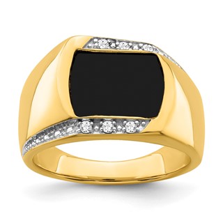IB Goodman 14k 12x9mm Cushion Onyx and 1/8 carat Diamond Mens Ring